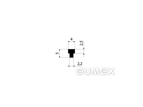 "T" Gummiprofil, 5x4/2,2mm, 70°ShA, EPDM, ISO 3302-1 E2, -40°C/+100°C, schwarz, 
